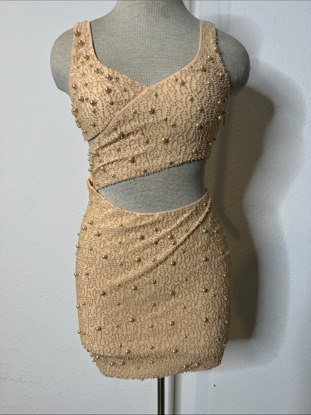 Oh Polly Ebernay Beaded Cutout Bodycon Dress - Sand